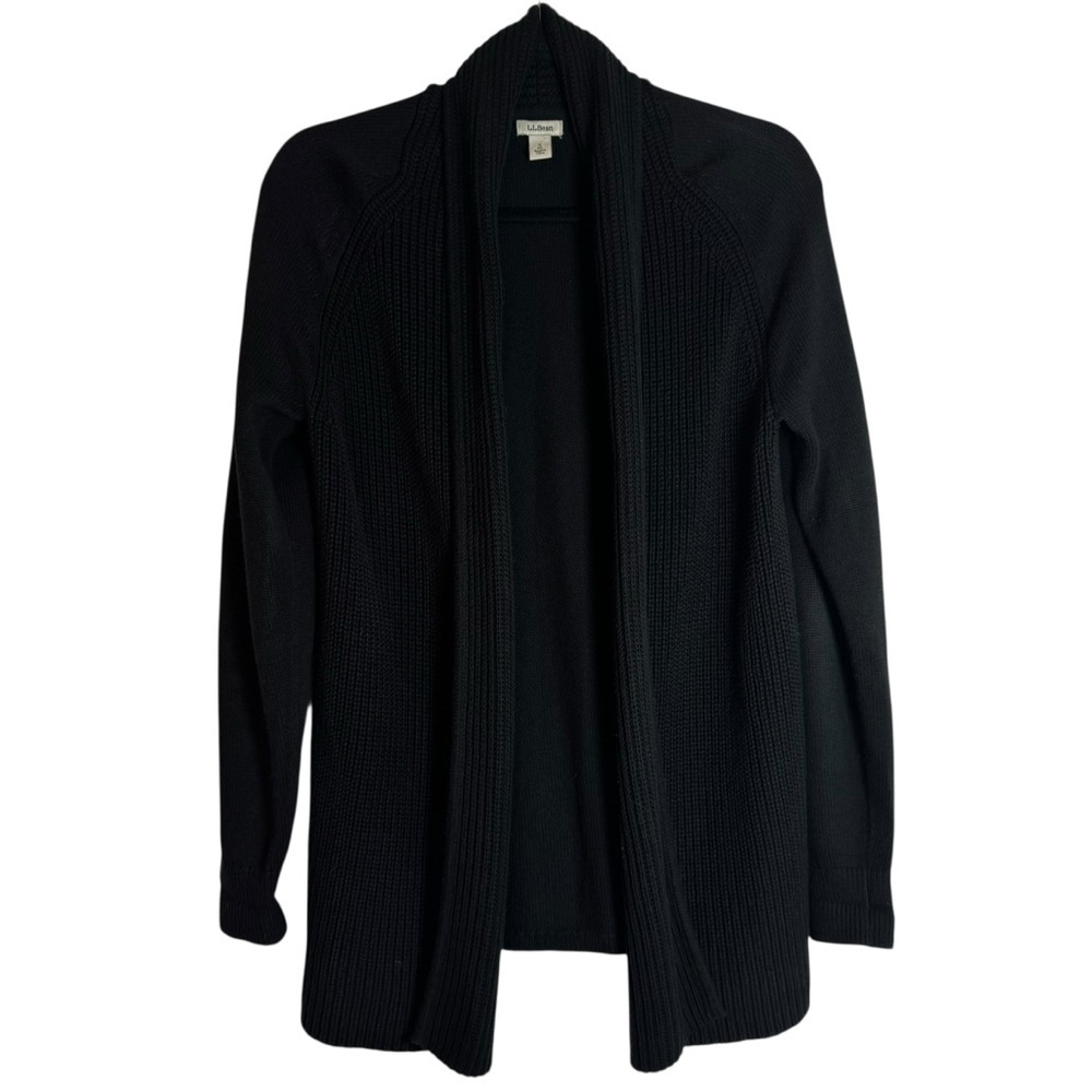 L.L. Bean Women’s Black 100% Cotton Open Front Shawl Collar Small Cardigan